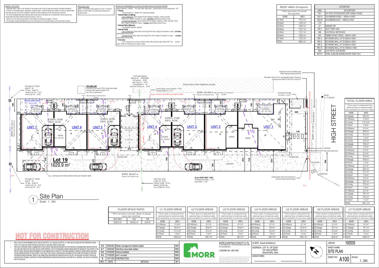 Site plan — seven dwellings on the High Street lot
