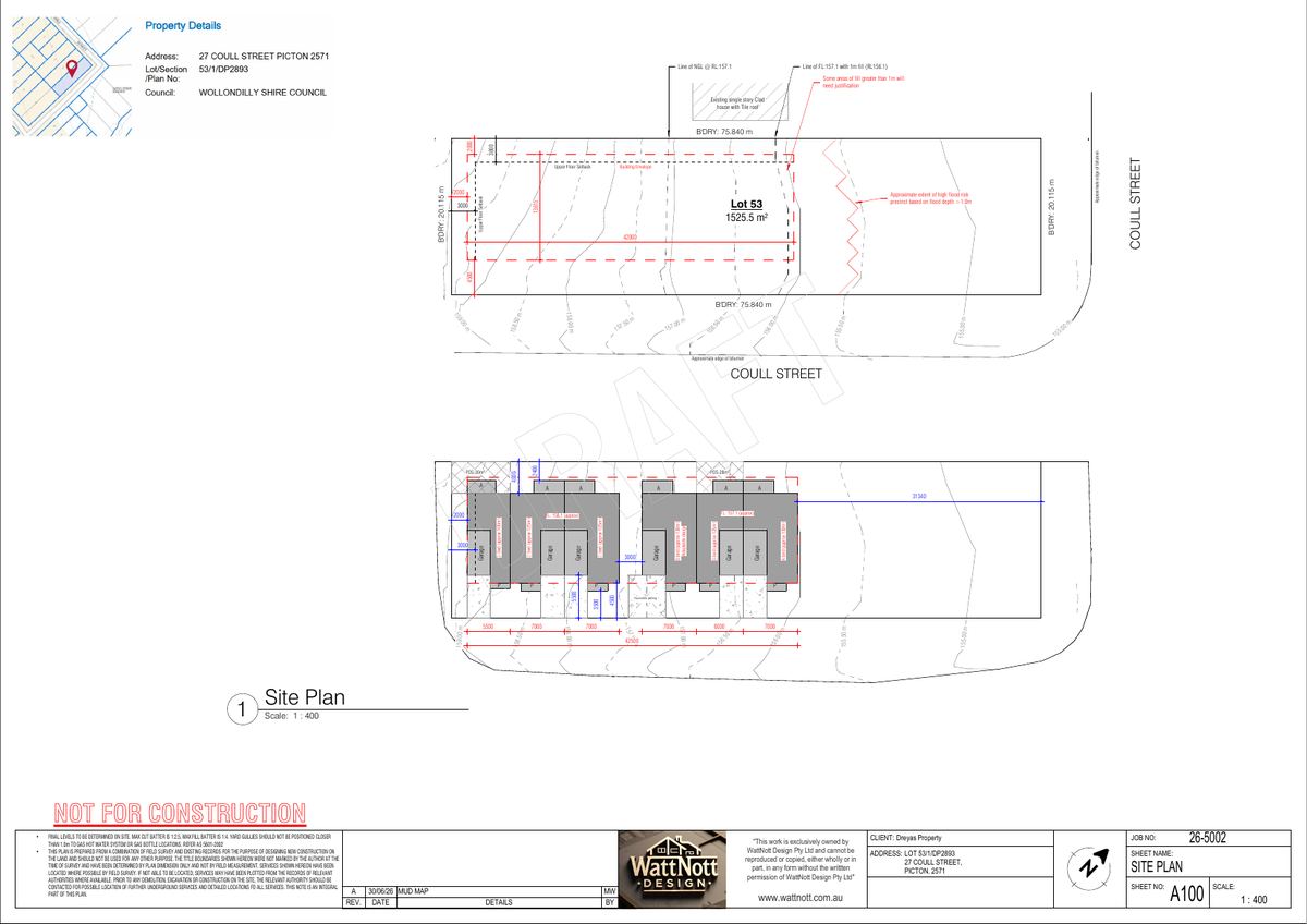 Draft site plan — WattNott Design (Marcus Watt) for Dreyas Property